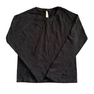 Athleta Top Women Medium Black Silver Sparkle Seamless Long Sleeve Thumbholes